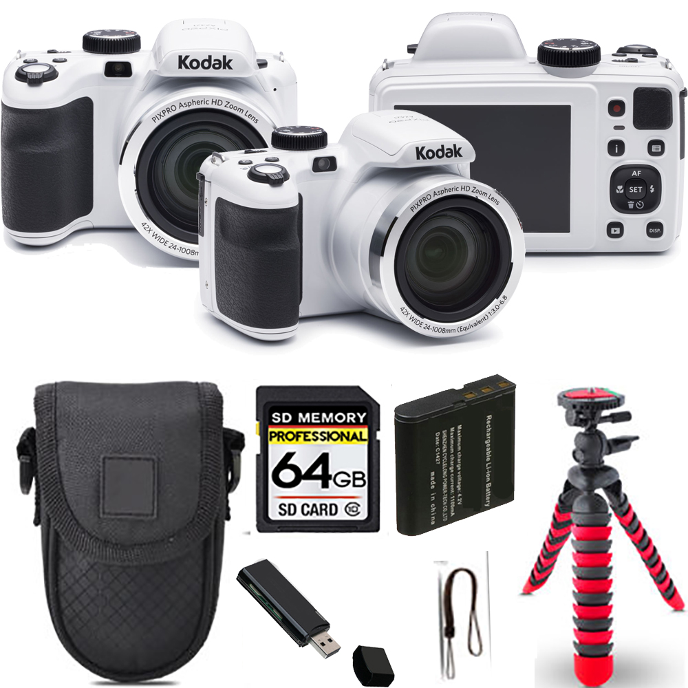 PIXPRO AZ421 Digital Camera (White) + Spider Tripod + Case - 64GB Kit *FREE SHIPPING*