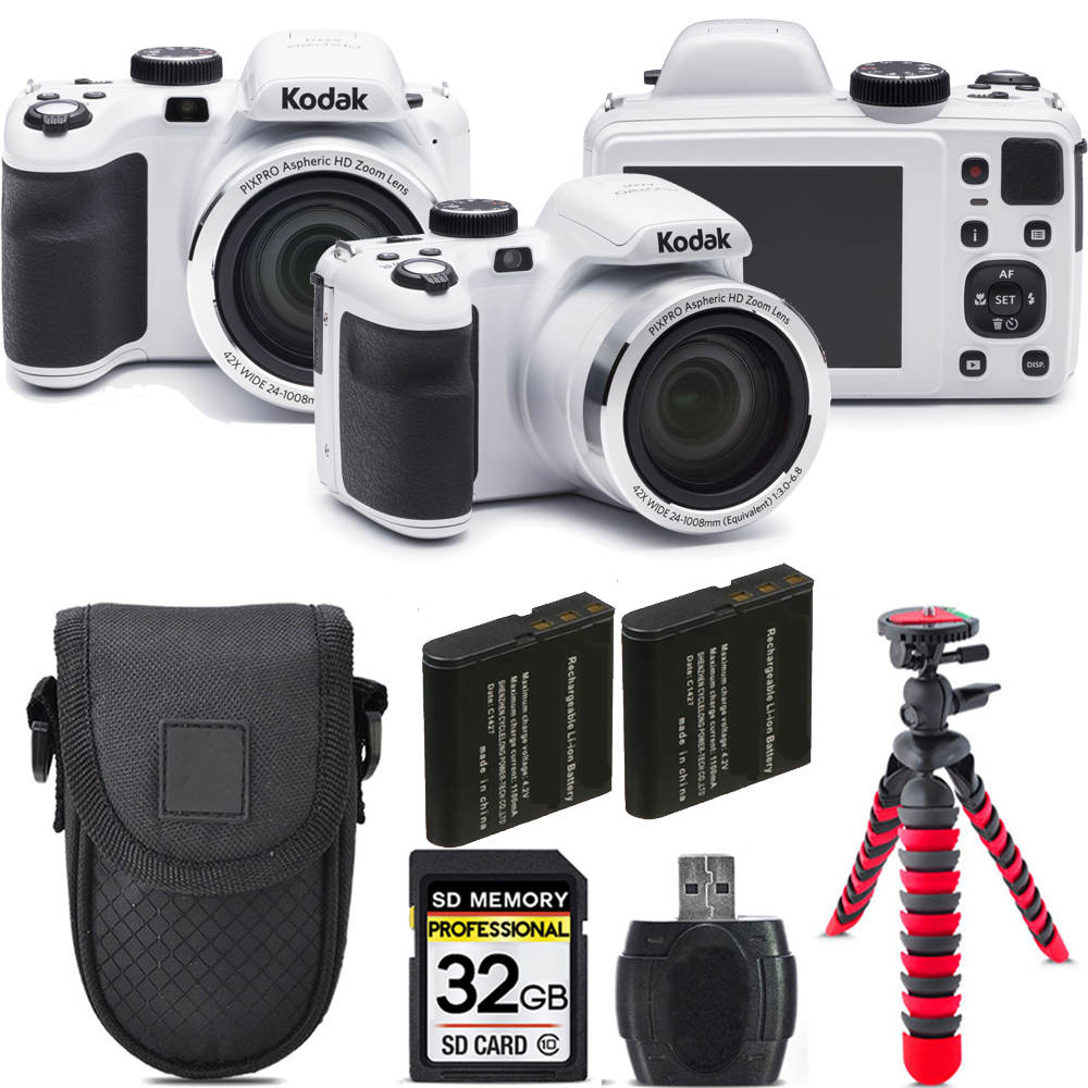 PIXPRO AZ421 Digital Camera (White) + Extra Battery + Tripod + Case - 32GB Kit *FREE SHIPPING*