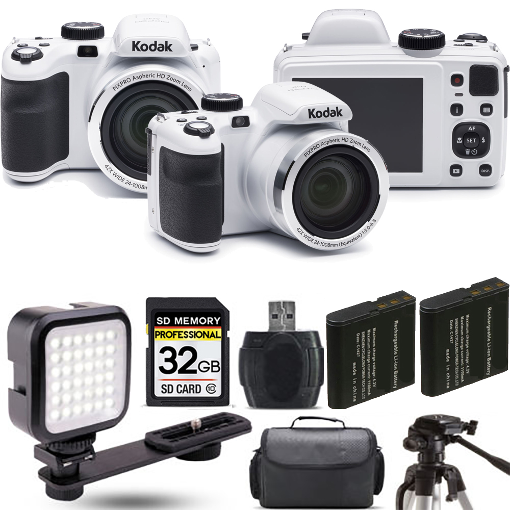 PIXPRO AZ421 Digital Camera (White) + Extra Battery + LED - 32GB Kit *FREE SHIPPING*
