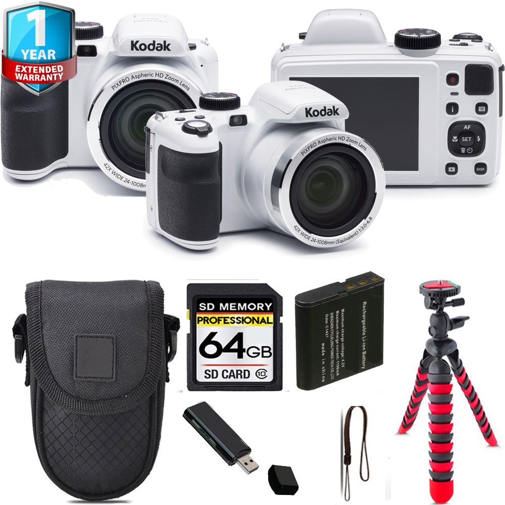 PIXPRO AZ421 Digital Camera (White) + Tripod + 1 Year Extended Warranty - 64GB Kit *FREE SHIPPING*