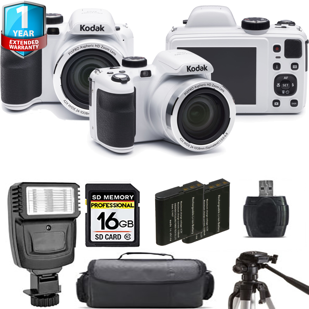 PIXPRO AZ421 Digital Camera (White) + Extra Battery + Flash + 1 Year Extended Warranty *FREE SHIPPING*