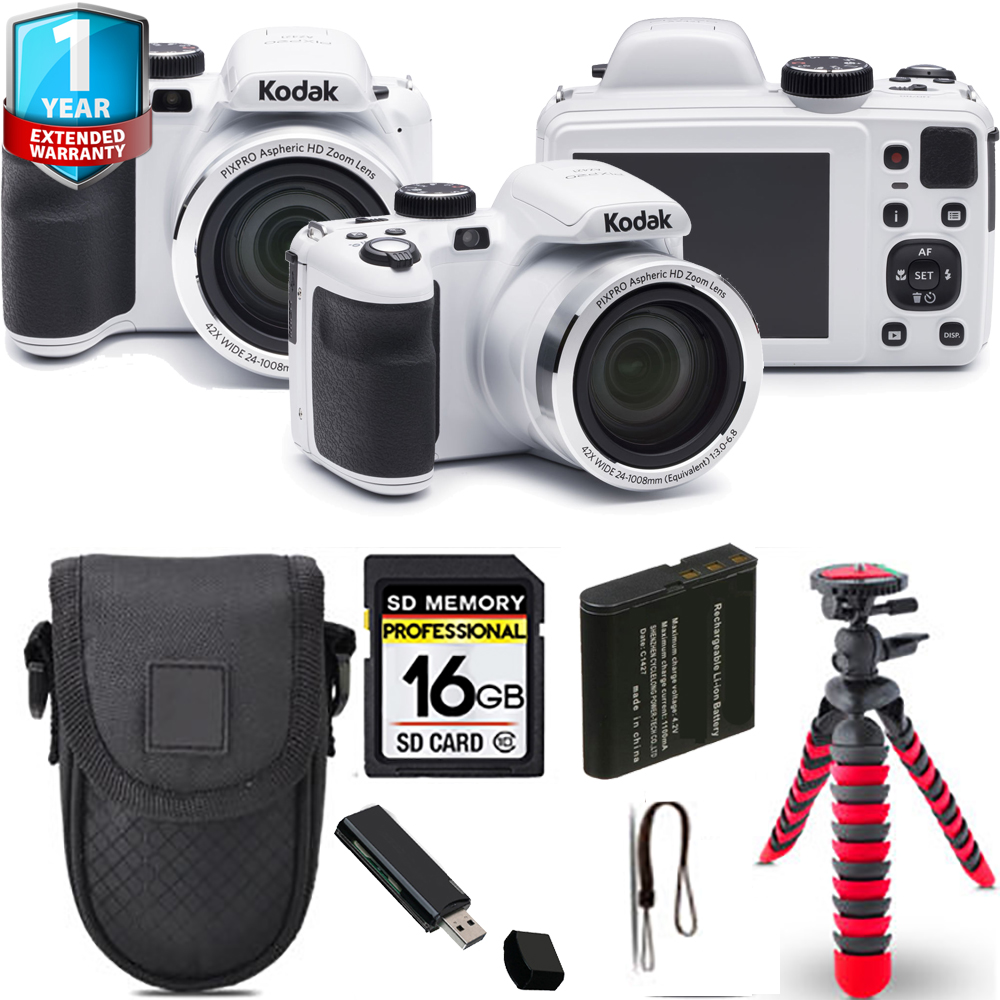 PIXPRO AZ421 Digital Camera (White) + Spider Tripod + Case + 1 Year Extended Warranty *FREE SHIPPING*