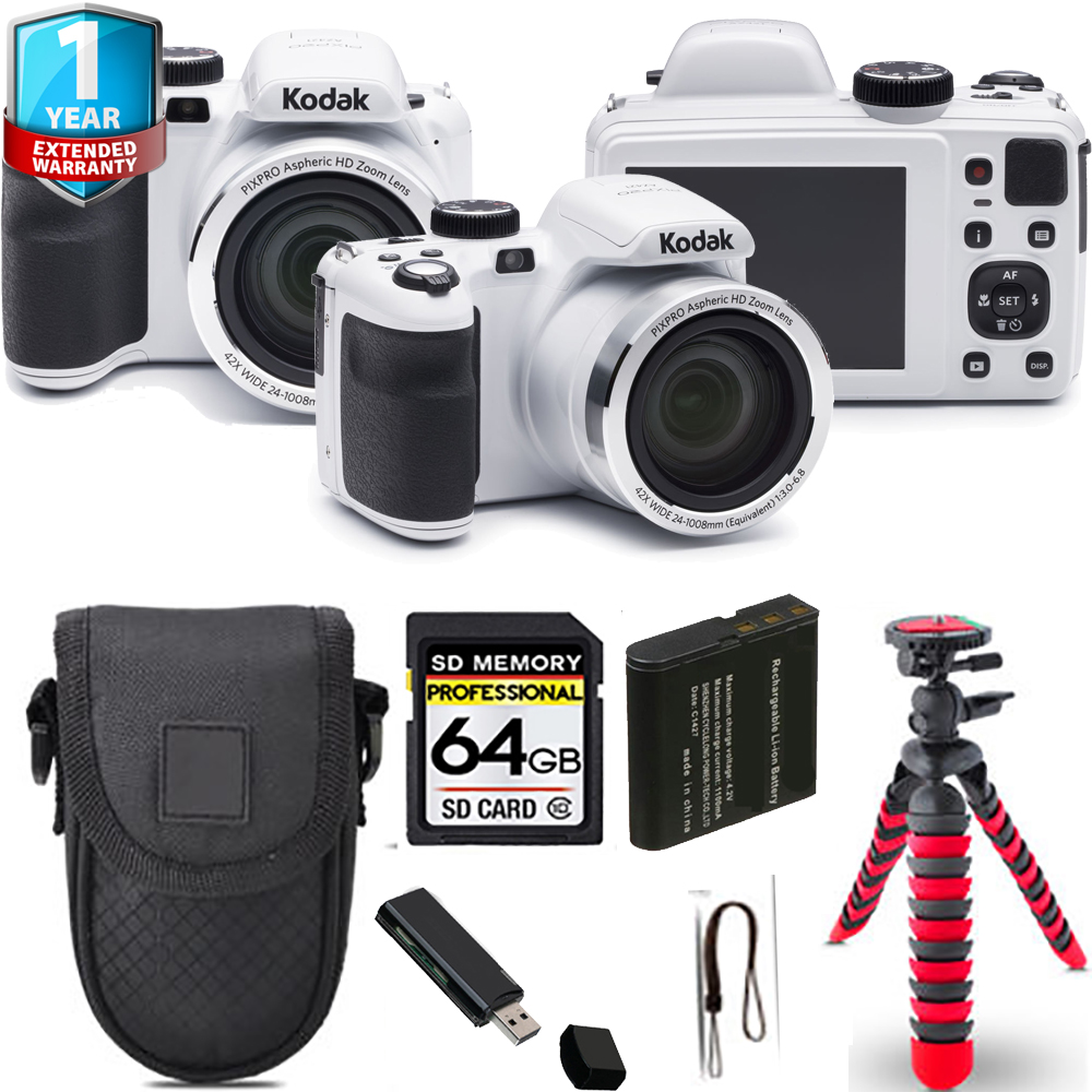 PIXPRO AZ421 Digital Camera (White) + Spider Tripod + 1 Year Extended Warranty - 64GB *FREE SHIPPING*