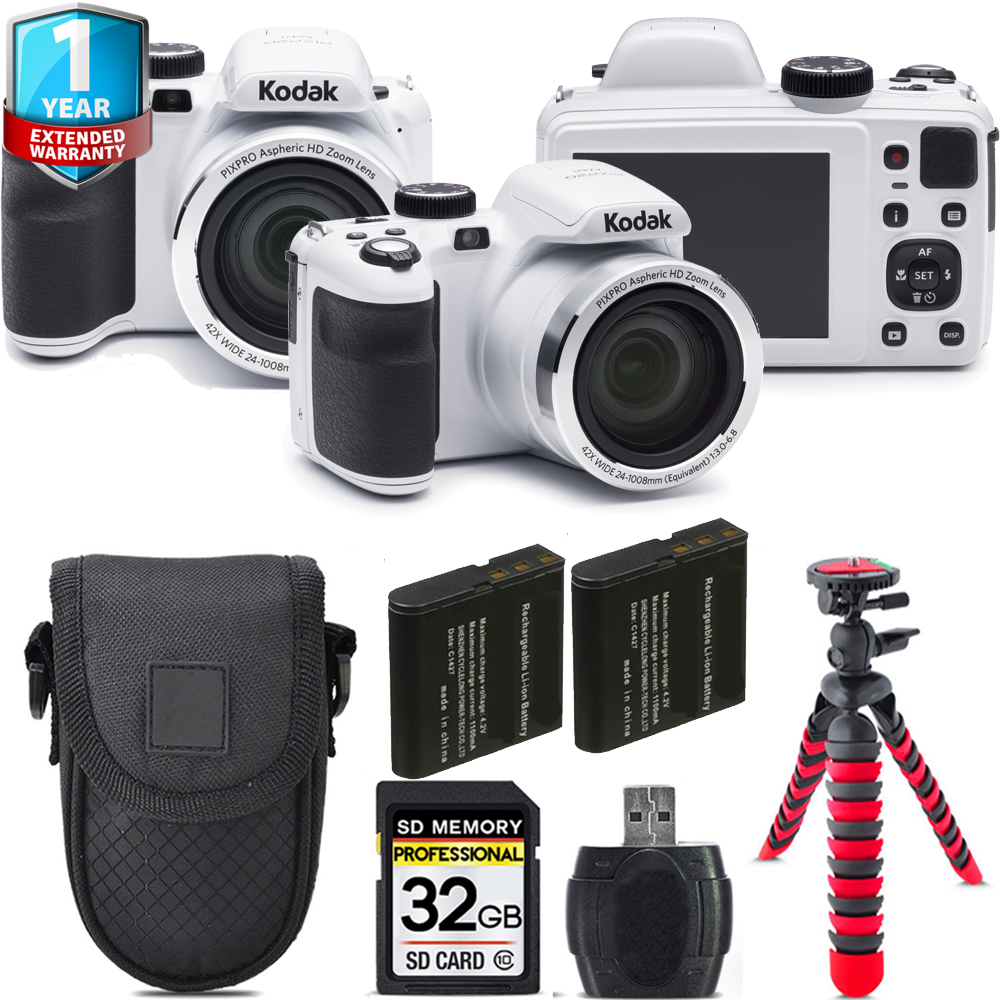 PIXPRO AZ421 Digital Camera (White) + 1 Year Extended Warranty + Tripod + Case - 32GB *FREE SHIPPING*