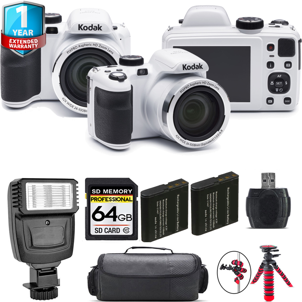PIXPRO AZ421 Digital Camera (White) + 1 Year Extended Warranty + Flash - 64GB Kit *FREE SHIPPING*