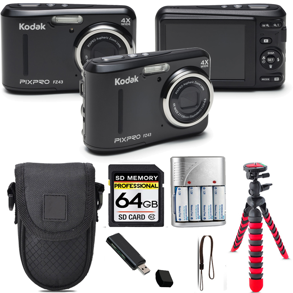 PIXPRO FZ43 Digital Camera (Black) + Tripod + Case - 64GB Kit *FREE SHIPPING*