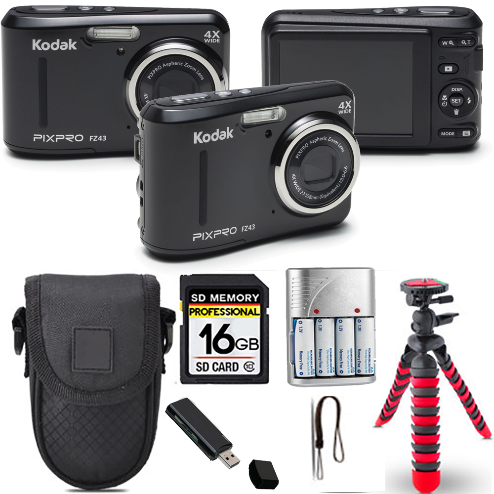 PIXPRO FZ43 Digital Camera (Black) + Spider Tripod + Case - 16GB Kit *FREE SHIPPING*