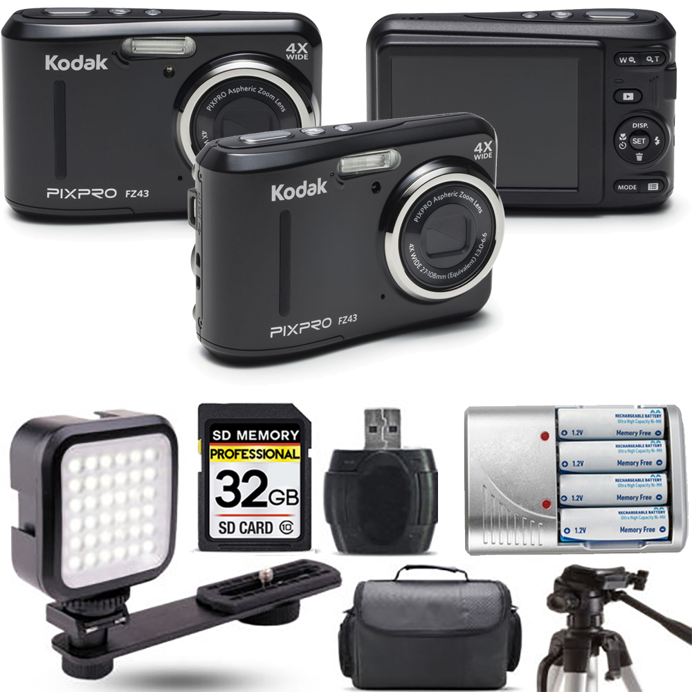PIXPRO FZ43 Digital Camera (Black) + Extra Battery + LED - 32GB Kit *FREE SHIPPING*