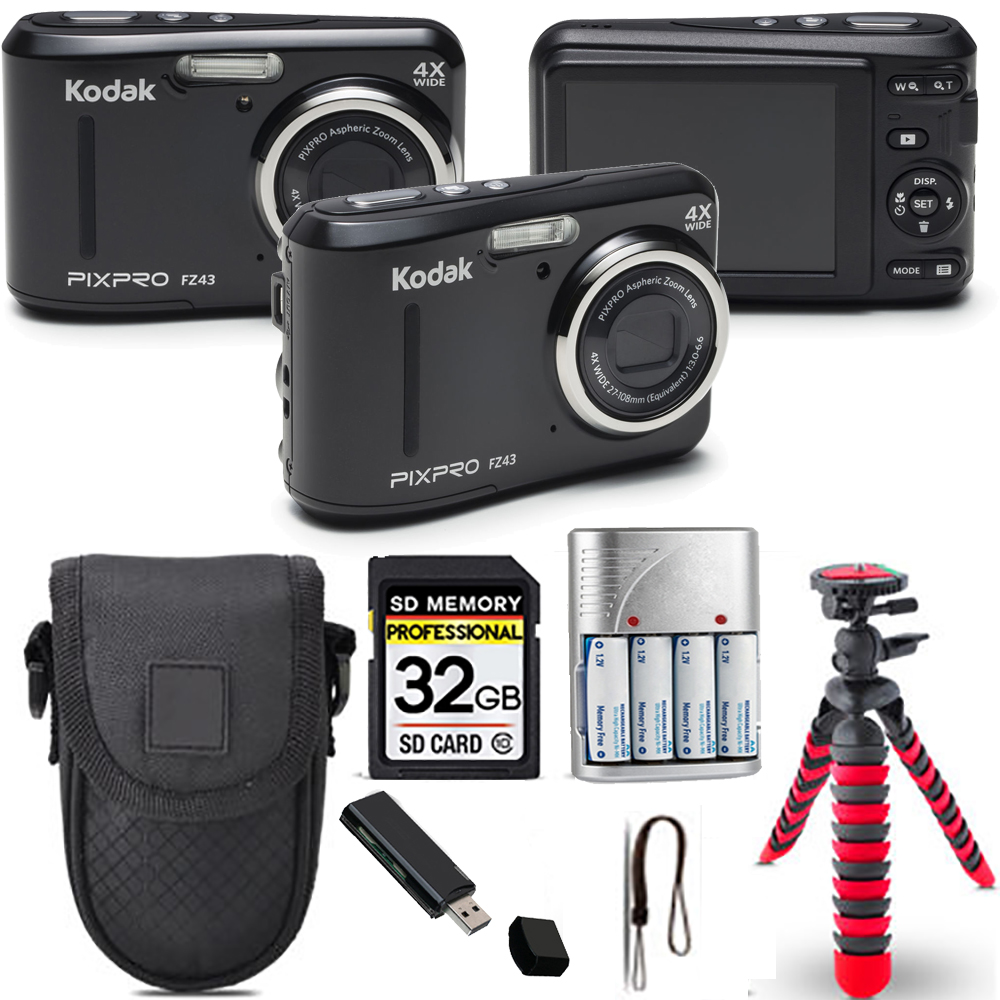 PIXPRO FZ43 Digital Camera (Black) + Spider Tripod + Case - 32GB Kit *FREE SHIPPING*