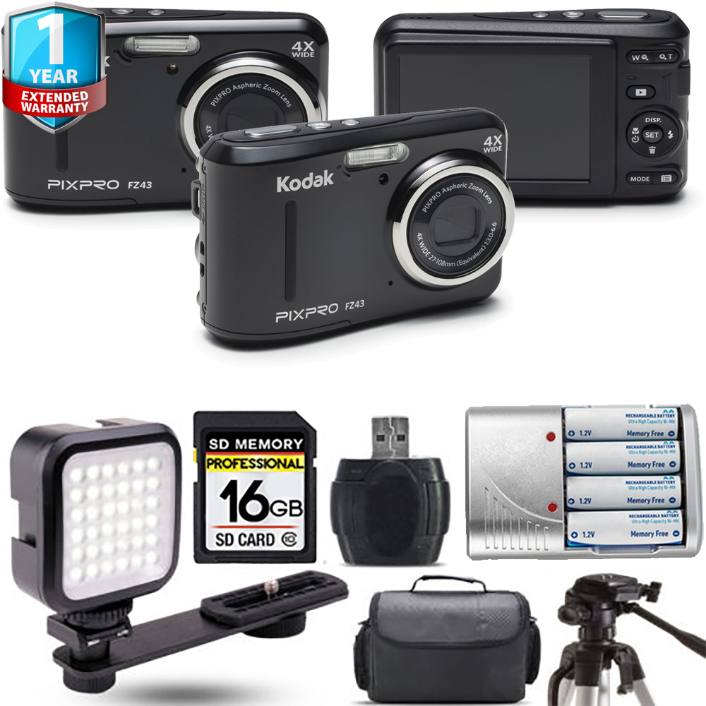 PIXPRO FZ43 Digital Camera (Black) + Extra Battery + 1 Year Extended Warranty - 16GB *FREE SHIPPING*