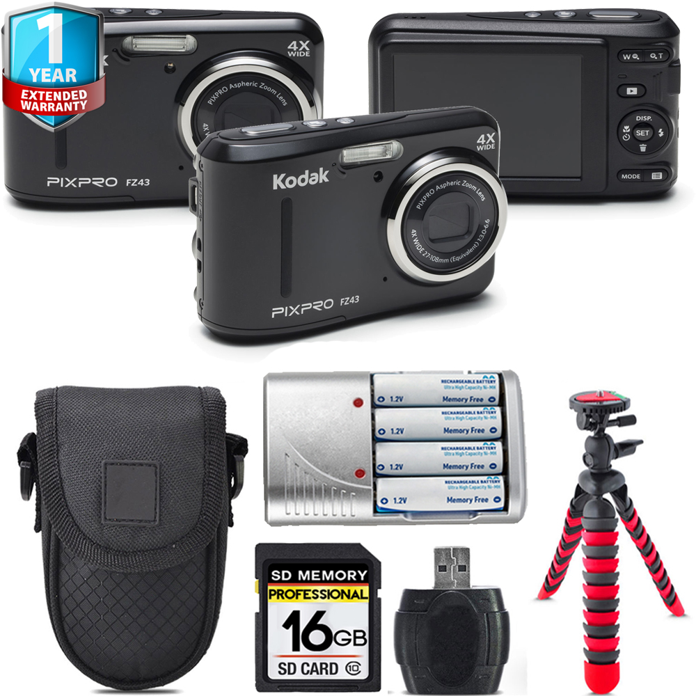 PIXPRO FZ43 Digital Camera (Black) + Extra Battery + 1 Year Extended Warranty + 16GB *FREE SHIPPING*