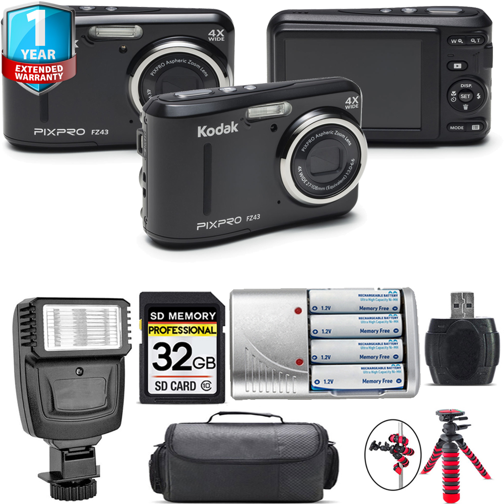 PIXPRO FZ43 Digital Camera (Black) + Extra Battery + 1 Year Extended Warranty + 32GB *FREE SHIPPING*