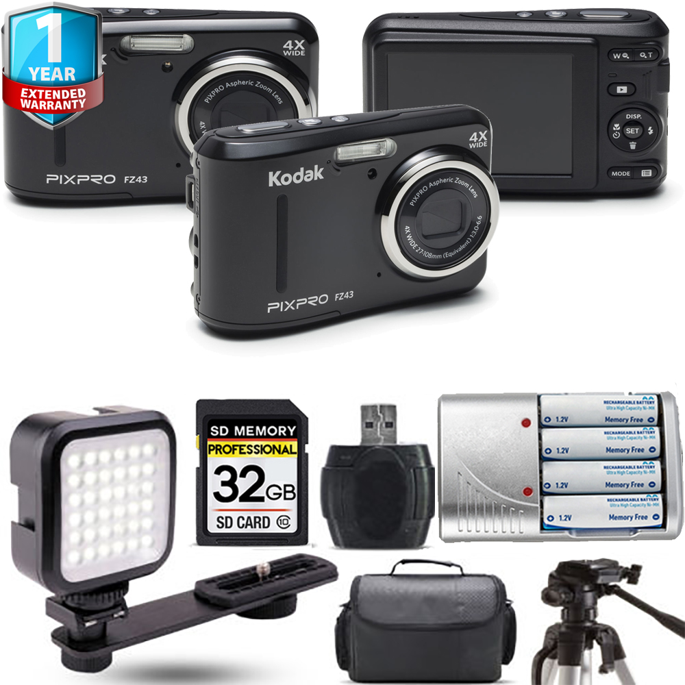 PIXPRO FZ43 Digital Camera (Black) + Extra Battery + LED + 1 Year Extended Warranty *FREE SHIPPING*