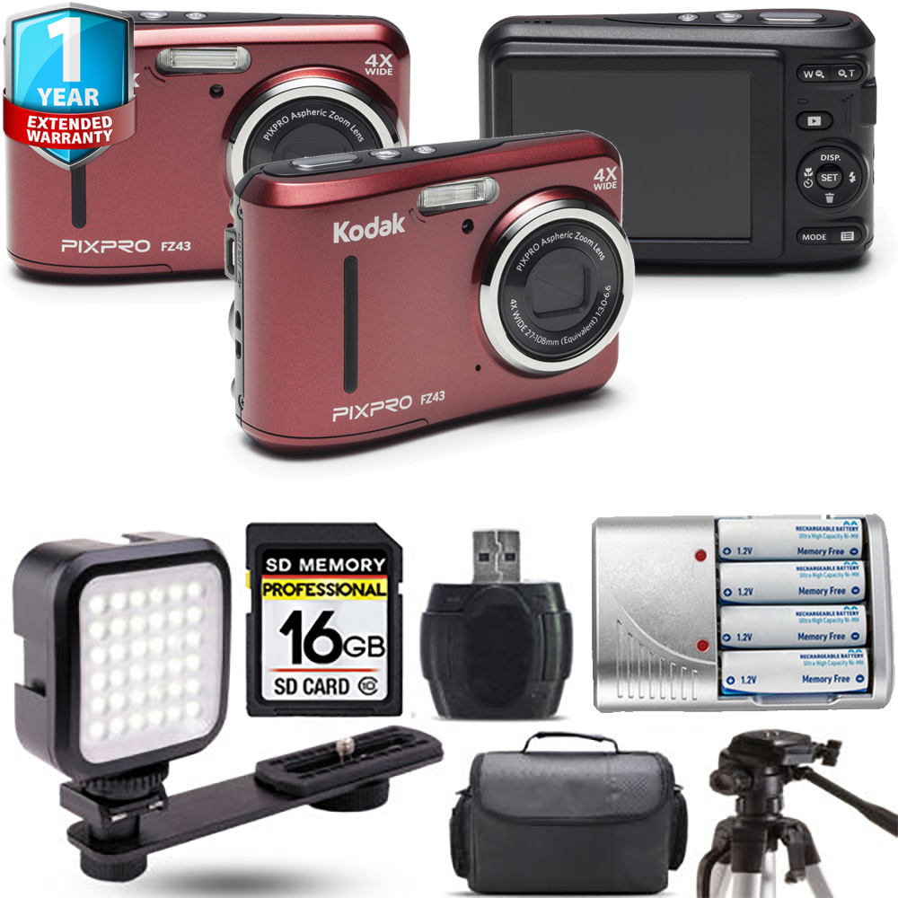 PIXPRO FZ43 Digital Camera (Red) + Extra Battery + 1 Year Extended Warranty - 16GB *FREE SHIPPING*