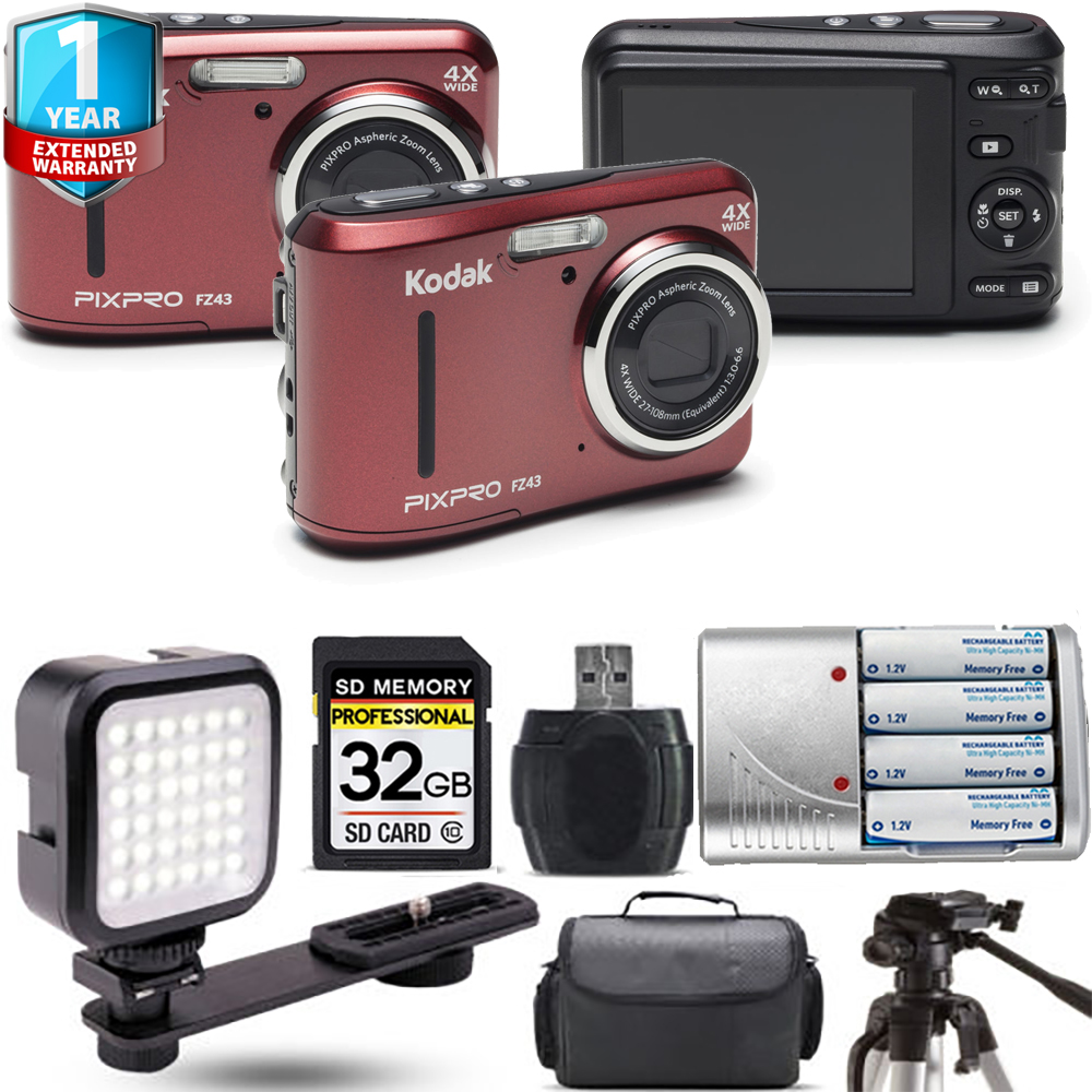 PIXPRO FZ43 Digital Camera (Red) + Extra Battery + LED + 1 Year Extended Warranty *FREE SHIPPING*