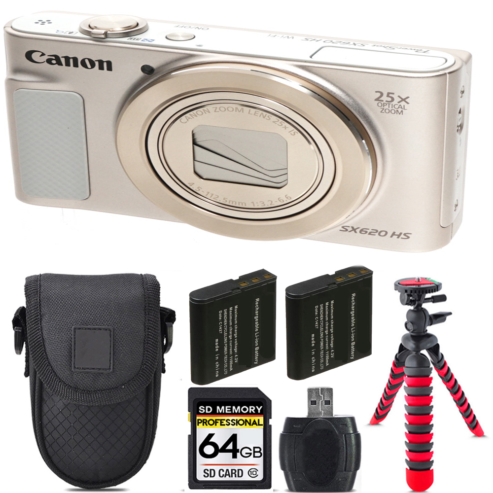 PowerShot SX620 HS Camera (Silver) + Extra Battery + Tripod + 64GB Kit *FREE SHIPPING*