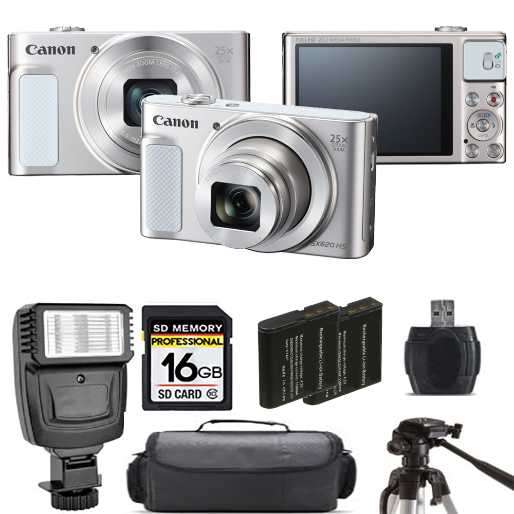 CANON | PowerShot SX620 HS Camera (Silver) + Extra Battery + Flash