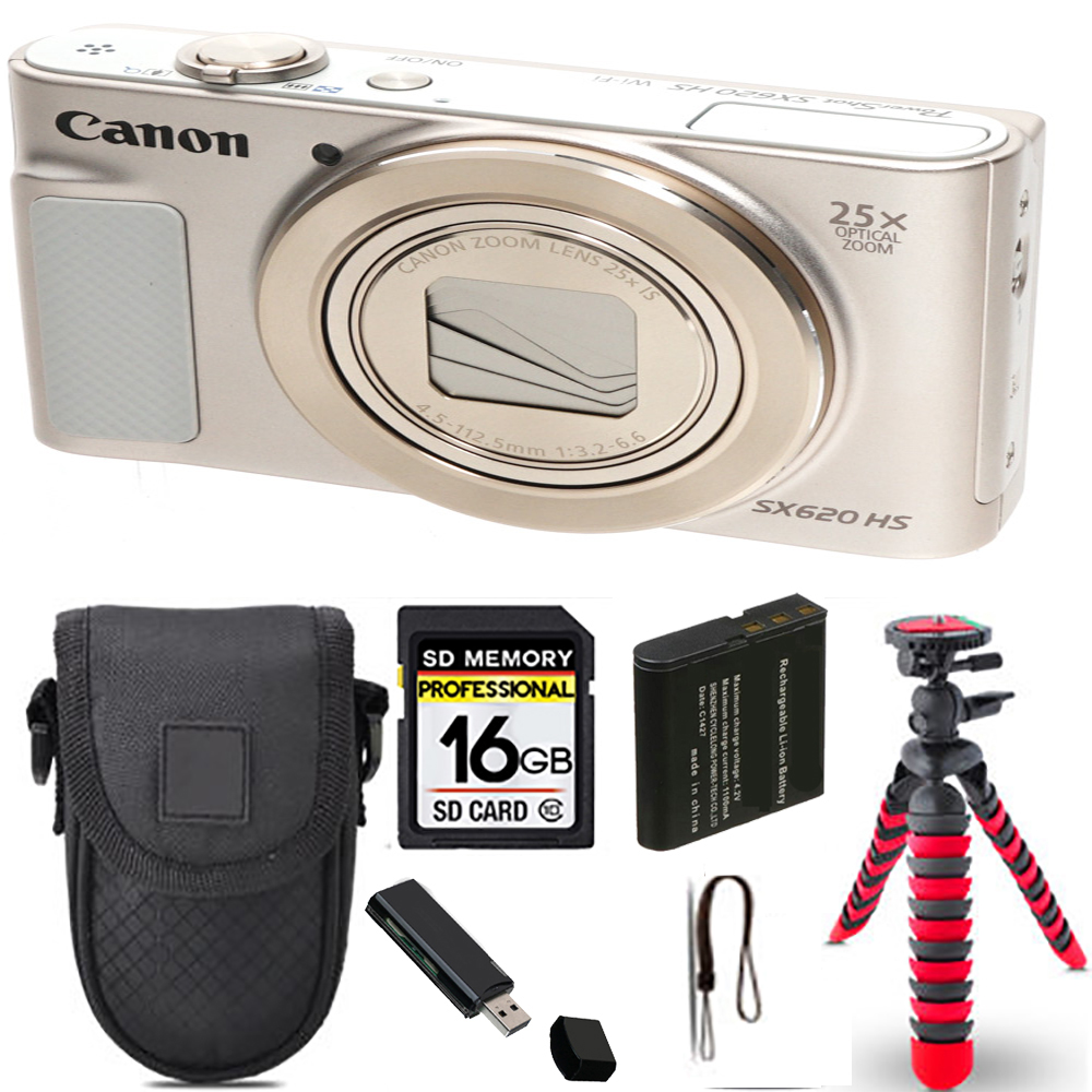 PowerShot SX620 HS Camera (Silver) + Spider Tripod + Case - 16GB Kit *FREE SHIPPING*