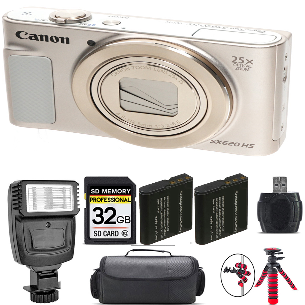 PowerShot SX620 HS Camera (Silver) + Extra Battery + Flash - 32GB Kit *FREE SHIPPING*