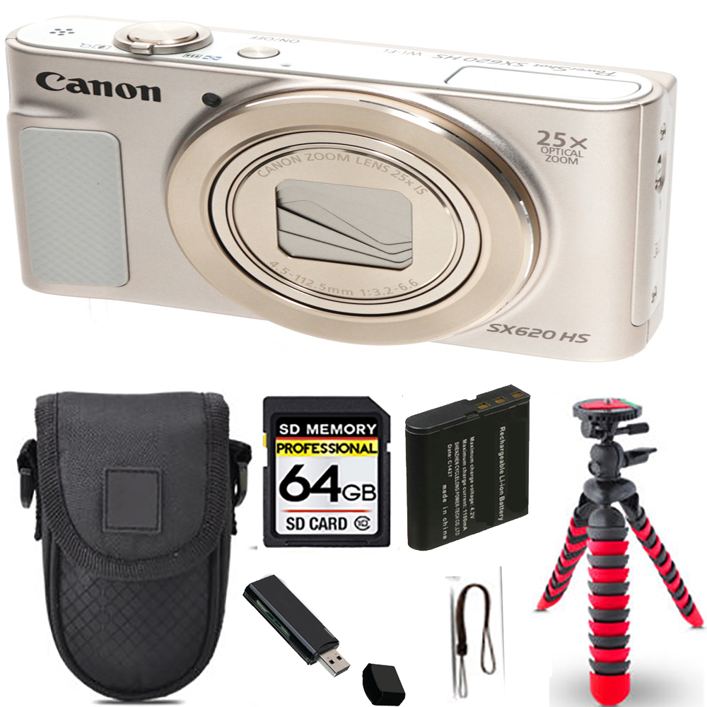 PowerShot SX620 HS Camera (Silver) + Spider Tripod + Case - 64GB Kit *FREE SHIPPING*