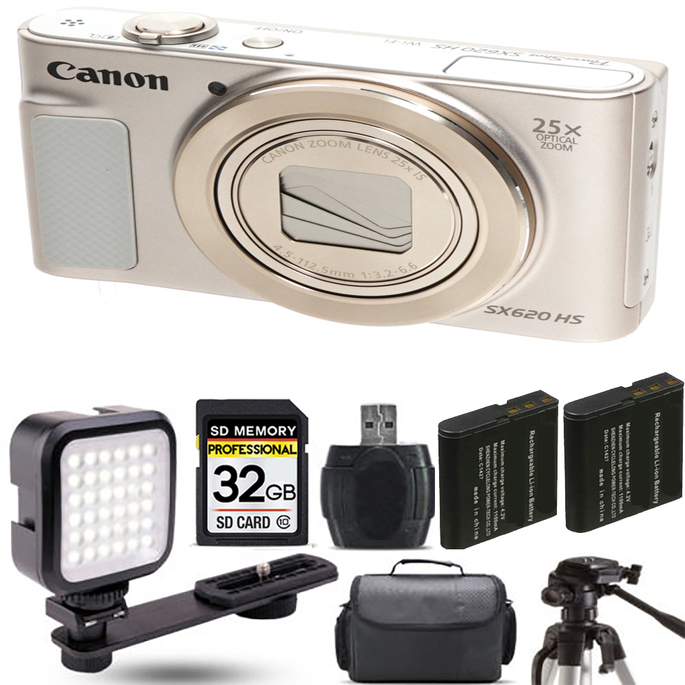 PowerShot SX620 HS Camera (Silver) + Extra Battery + LED - 32GB Kit *FREE SHIPPING*
