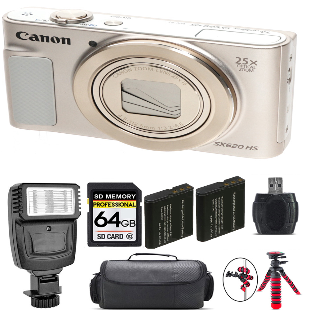 PowerShot SX620 HS Camera (Silver) + Extra Battery + Flash - 64GB Kit *FREE SHIPPING*