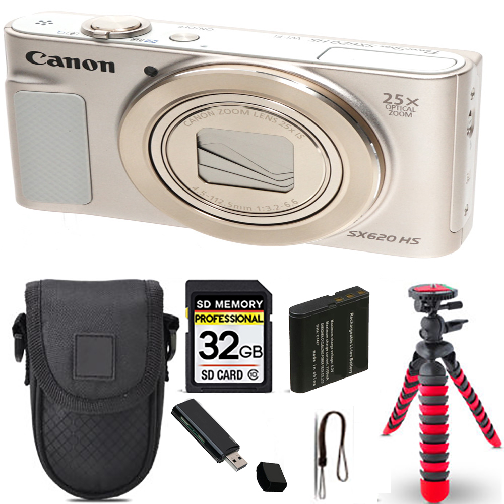 PowerShot SX620 HS Camera (Silver) + Spider Tripod + Case - 32GB Kit *FREE SHIPPING*