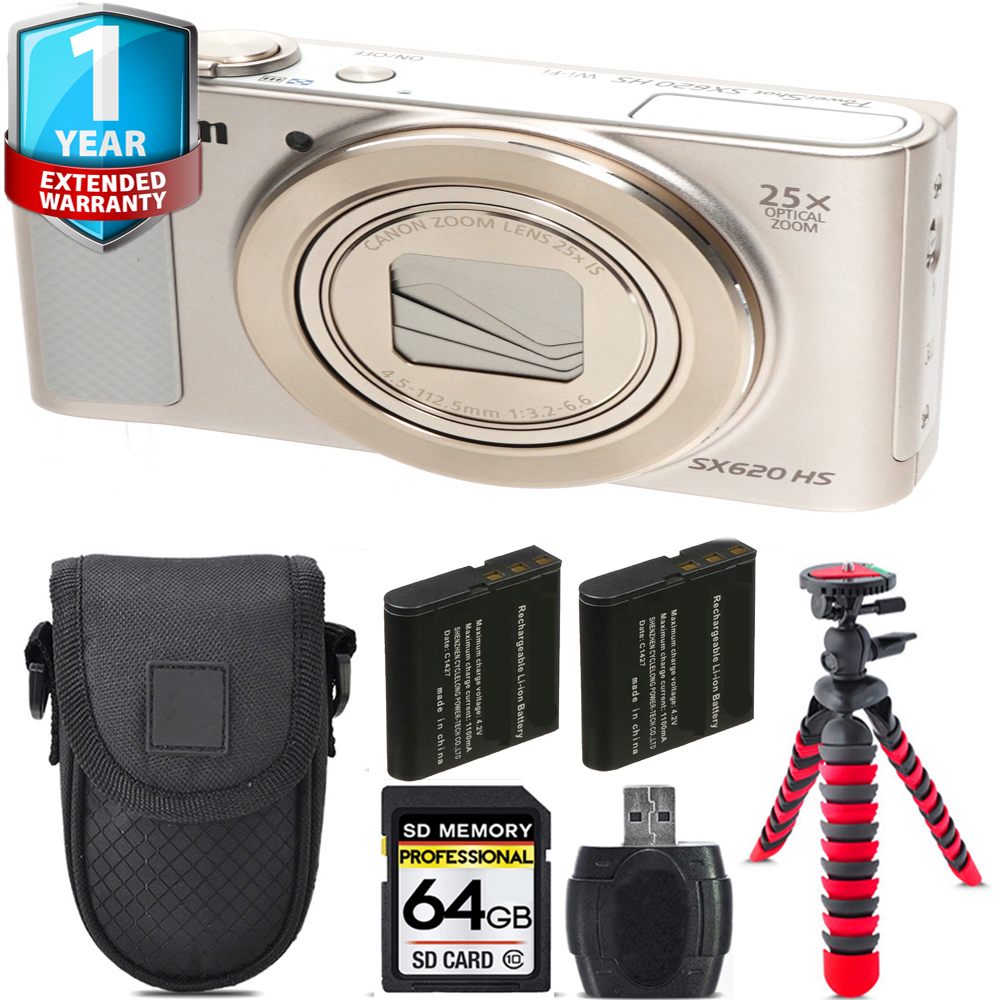 PowerShot SX620 HS Camera (Silver) + Extra Battery + 1 Year Extended Warranty - 64GB *FREE SHIPPING*