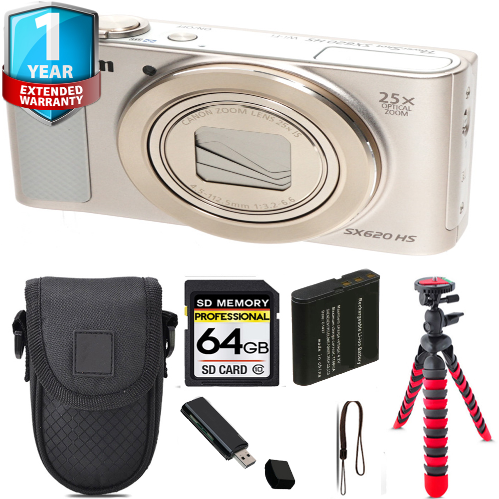 PowerShot SX620 HS Camera (Silver) + Tripod + 1 Year Extended Warranty - 64GB Kit *FREE SHIPPING*