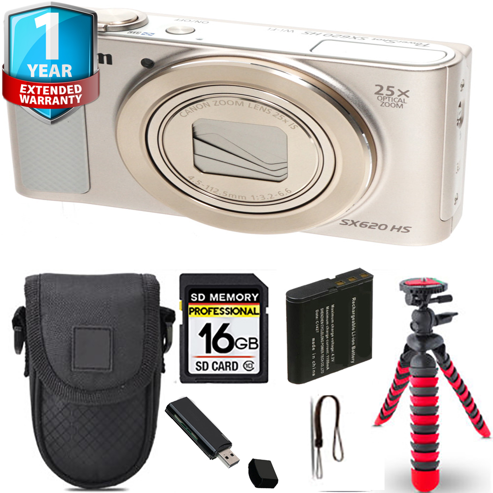 PowerShot SX620 HS Camera (Silver) + Spider Tripod + Case + 1 Year Extended Warranty *FREE SHIPPING*
