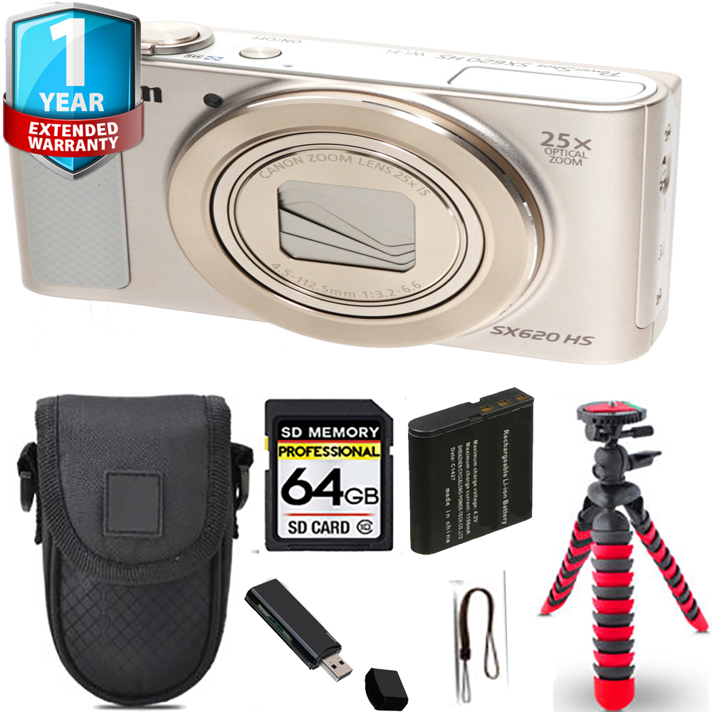 PowerShot SX620 HS Camera (Silver) + Spider Tripod + 1 Year Extended Warranty - 64GB *FREE SHIPPING*