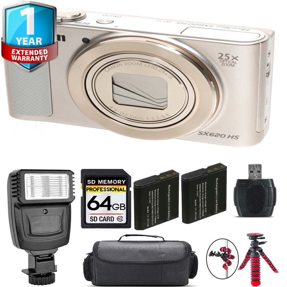 PowerShot SX620 HS Camera (Silver) + 1 Year Extended Warranty + Flash - 64GB Kit *FREE SHIPPING*