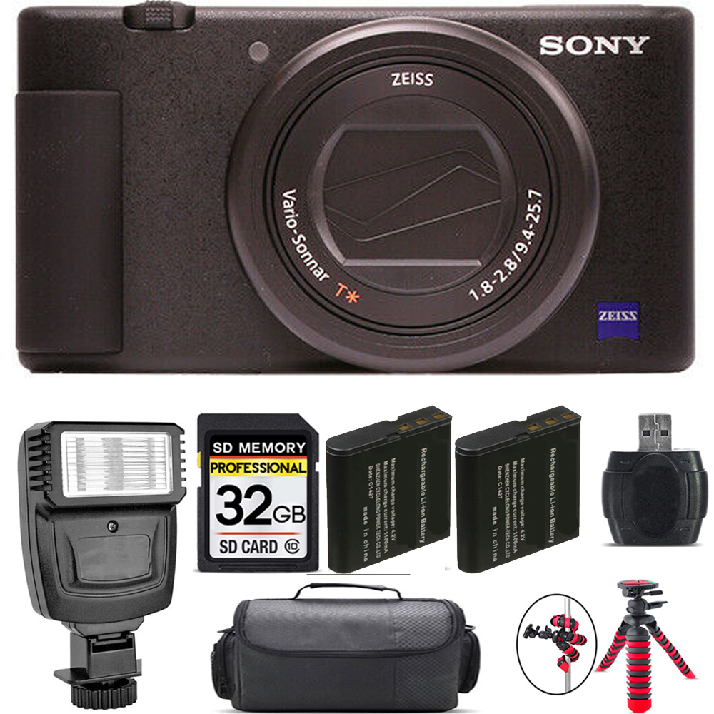 ZV-1 Digital Camera (Black) + Extra Battery + Flash - 32GB Kit *FREE SHIPPING*