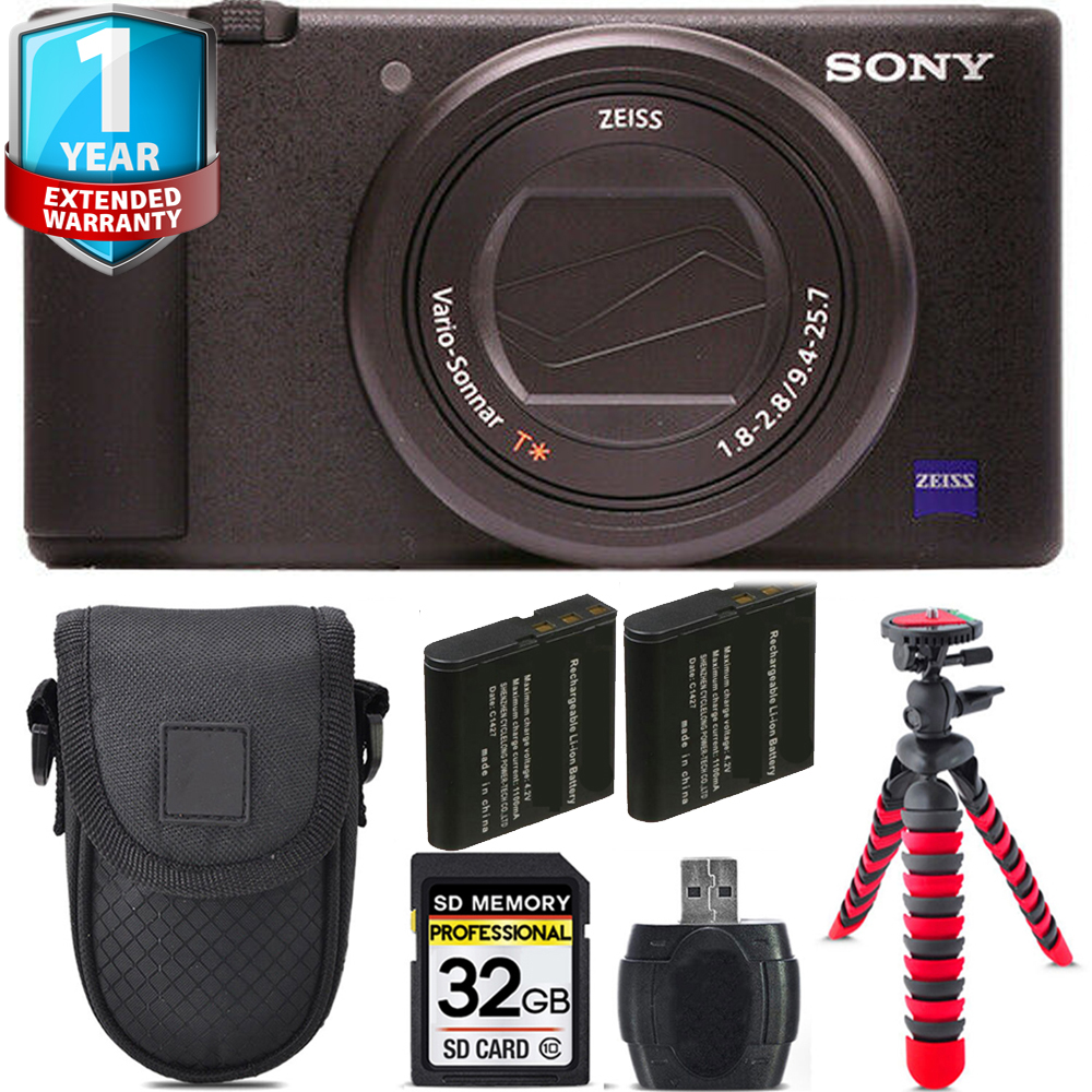 ZV-1 Digital Camera (Black) + 1 Year Extended Warranty + Tripod + Case - 32GB *FREE SHIPPING*