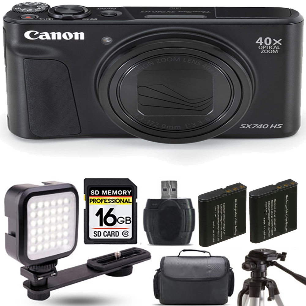 CANON | PowerShot SX740 HS Camera (Black) + Extra Battery + LED
