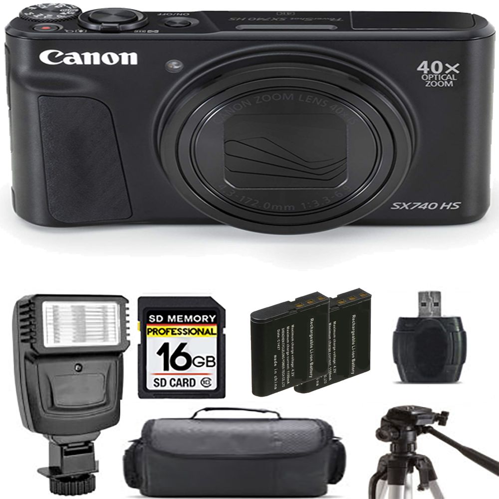 PowerShot SX740 HS Camera (Black) + Extra Battery + Flash - 16GB Kit *FREE SHIPPING*