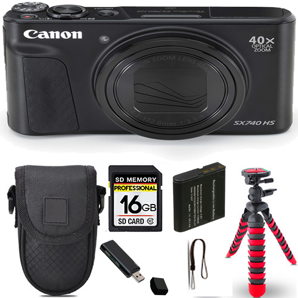 CANON | PowerShot SX740 HS Camera (Black) + Spider Tripod + Case