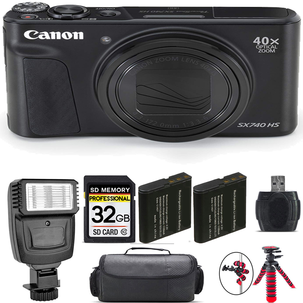 PowerShot SX740 HS Camera (Black) + Extra Battery + Flash - 32GB Kit *FREE SHIPPING*