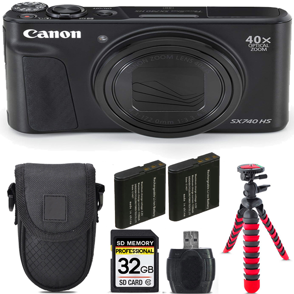PowerShot SX740 HS Camera (Black) + Extra Battery + Tripod + Case - 32GB Kit *FREE SHIPPING*