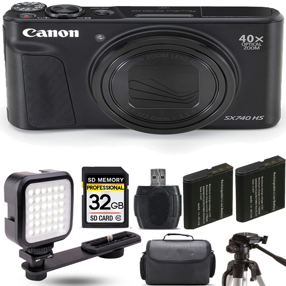 PowerShot SX740 HS Camera (Black) + Extra Battery + LED - 32GB Kit *FREE SHIPPING*