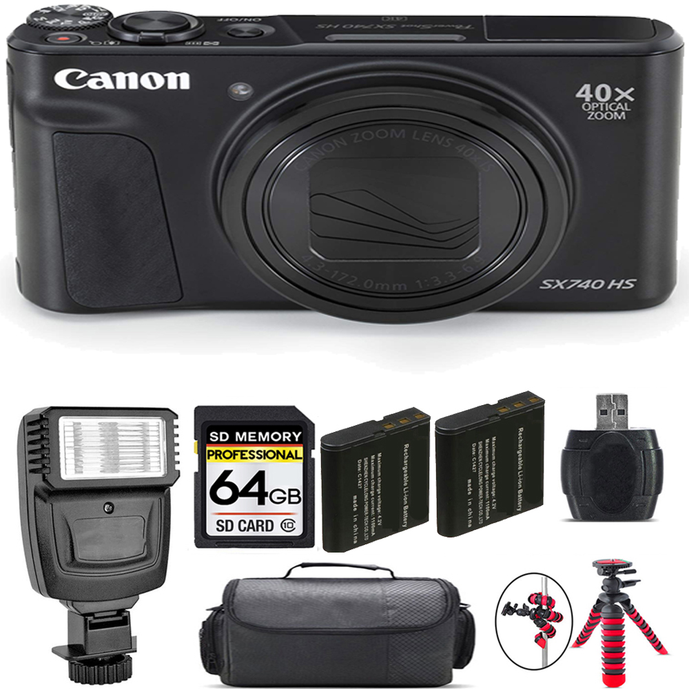 PowerShot SX740 HS Camera (Black) + Extra Battery + Flash - 64GB Kit *FREE SHIPPING*