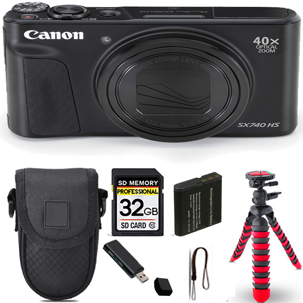 PowerShot SX740 HS Camera (Black) + Spider Tripod + Case - 32GB Kit *FREE SHIPPING*