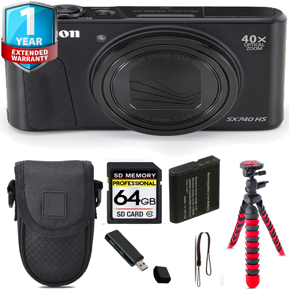 PowerShot SX740 HS Camera (Black) + Tripod + 1 Year Extended Warranty - 64GB Kit *FREE SHIPPING*