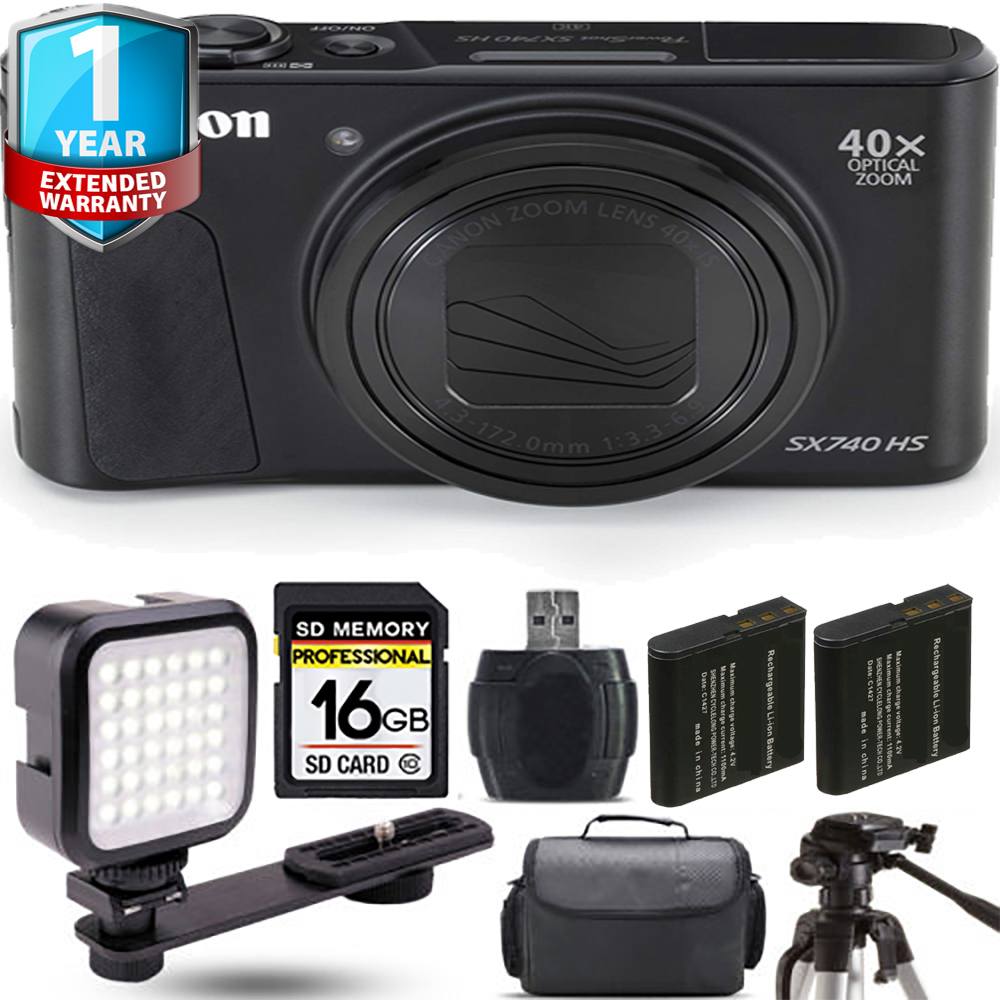 PowerShot SX740 HS Camera (Black) + Extra Battery + 1 Year Extended Warranty - 16GB *FREE SHIPPING*