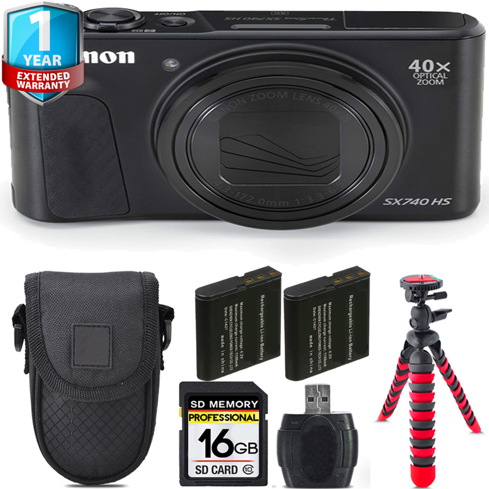 PowerShot SX740 HS Camera (Black) + Extra Battery + 1 Year Extended Warranty + 16GB *FREE SHIPPING*