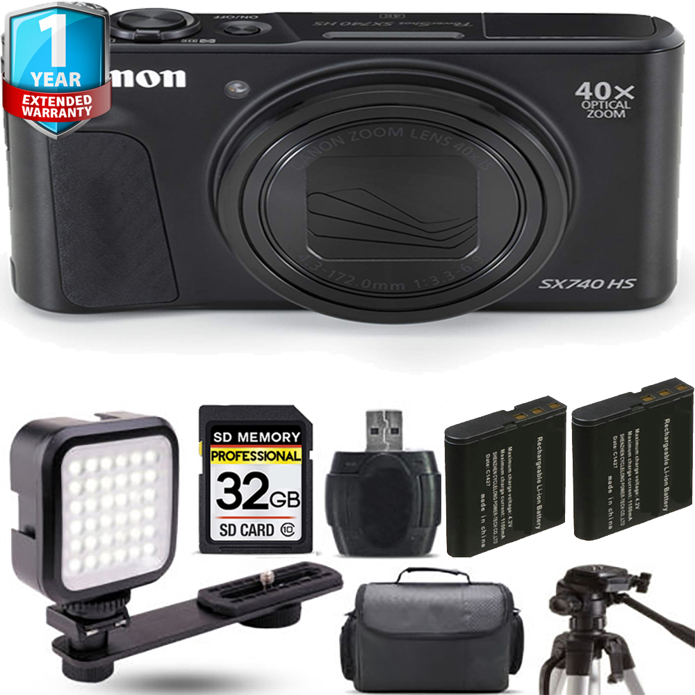 PowerShot SX740 HS Camera (Black) + Extra Battery + LED + 1 Year Extended Warranty *FREE SHIPPING*