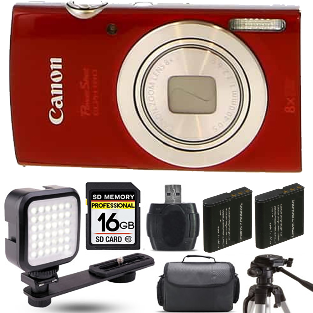 PowerShot ELPH 180 Camera (Red) + Extra Battery + LED - 16GB Kit *FREE SHIPPING*