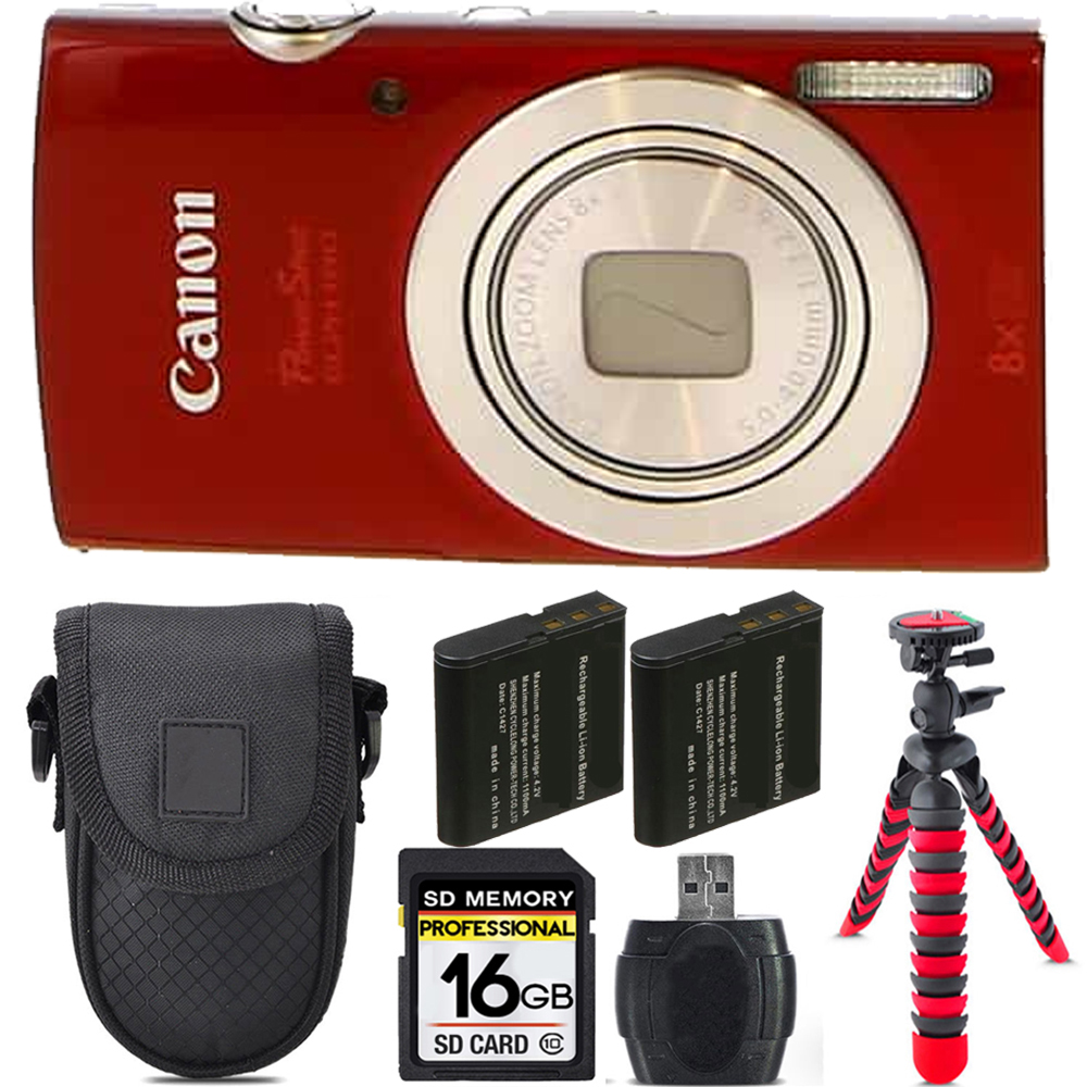 PowerShot ELPH 180 Camera (Red) + Extra Battery + Tripod + Case -16GB Kit *FREE SHIPPING*