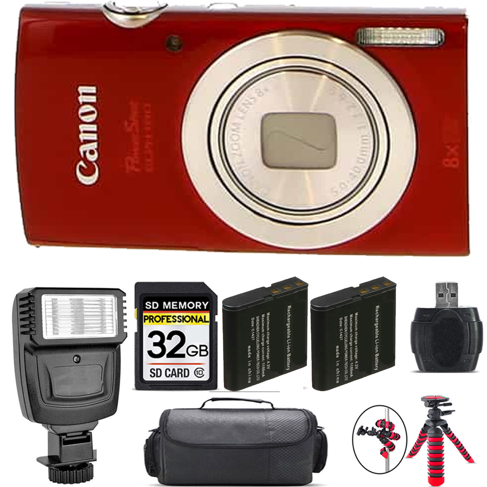 PowerShot ELPH 180 Camera (Red) + Extra Battery + Flash - 32GB Kit *FREE SHIPPING*