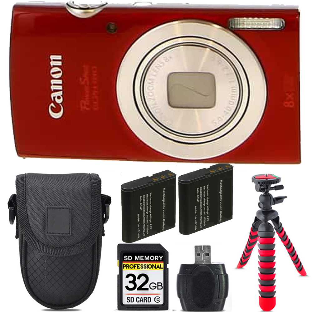 PowerShot ELPH 180 Camera (Red) + Extra Battery + Tripod + Case - 32GB Kit *FREE SHIPPING*
